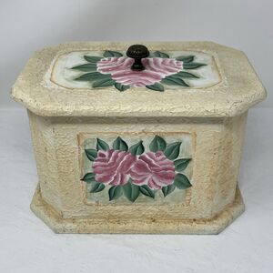 VTG Victorian Style Rose Shabby Chic Wooden Trinket Box Chest Cottagecore Granny